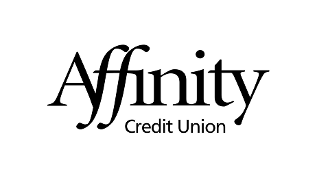 Black text logo on a light gray background reads "Affinity" in large, elegant font with "Credit Union" in smaller letters underneath.