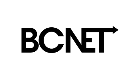 Black text logo reading "BCNET" on a light grey background, with the horizontal line of the letter "T" extended to the right and ending with an arrowhead.