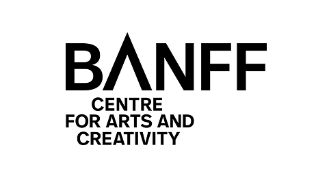 Logo with the word "BANFF" in bold black letters, where the "A" is stylized as a triangle. Below, in smaller black text: "Centre for Arts and Creativity." The background is light gray.