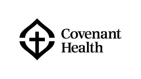 Covenant Health logo featuring a black cross inside a stylized heart shape, positioned to the left of the words "Covenant Health" in bold, black text on a light background.