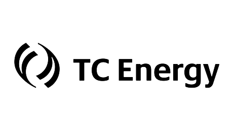 TC Energy logo featuring a black abstract circular design to the left of the words "TC Energy" in bold black text on a light gray background.