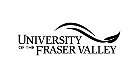 Logo for the University of the Fraser Valley, featuring the university name in bold black text with a curved, leaf-like design above it on a light background.