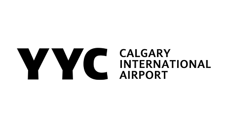 Black, bold letters "YYC" with "Calgary International Airport" in smaller text to the right, all on a light gray background.